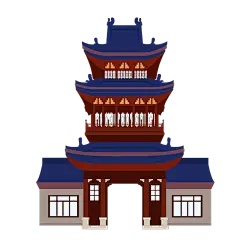 手绘-扁平中国风建筑贴纸-阁楼