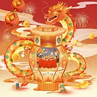 龙年春节新春新年过年除夕中国风中式微缩年俗场景插画组合图片素材