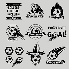 常规内容-运动系列扁平风黑色足球元素标志组合