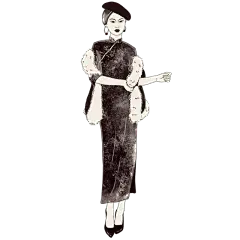 手绘-版画民国风人物插画贴纸2