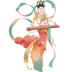 敦煌写实插画飞天仙女人物元素素材