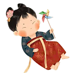 中国风古代元素贴纸风车女孩