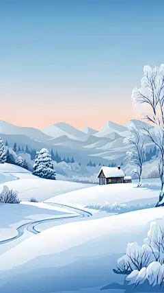 冬季冬天卡通感插画雪景场景背景图片素材