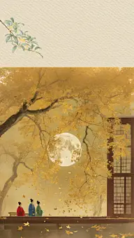 中秋节国风工笔画古人赏月场景背景