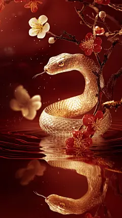 蛇年春节3D生肖梅花水面组合背景