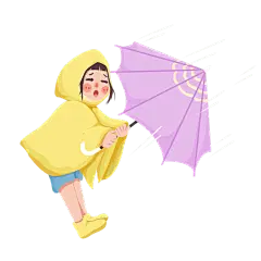 手绘-雨天女生人物插画贴纸9