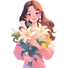 三八妇女节唯美感插画女性手捧鲜花人物元素