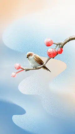 立冬弥散肌理树枝鸟渐变背景