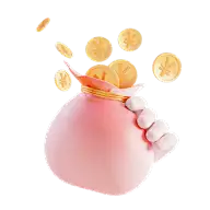 促销系列3D光泽感手拿粉色钱袋金币元素