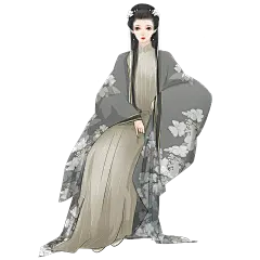 中国风人物形象元素贴纸长发姑娘.png