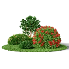 圆形绿草地花朵3D灌木丛元素