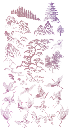 常规内容-中国风系列彩色古风线条插画元素