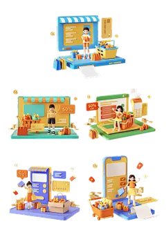 素材组合-金融刷卡购物3D创意贴纸套装