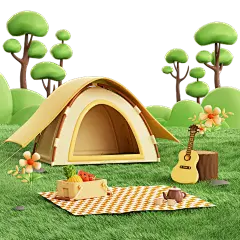 清明清明节通用3D踏青露营场景组合元素素材