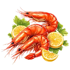 美食系列插画风三只虾柠檬点缀元素