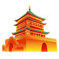 国潮风-城市建筑地标贴纸-西安钟楼