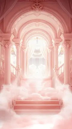三八妇女节梦幻感欧式建筑+花朵背景