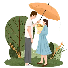 手绘-情人节大尺寸贴纸-撑伞