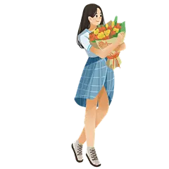 手绘-插花花艺女性人物插画8