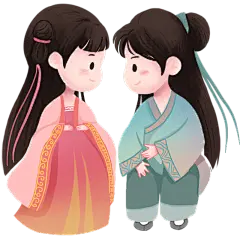 手绘-七夕可爱牛郎织女人物插画2