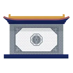 手绘-扁平中国风建筑贴纸-照壁