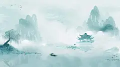 中国风通用春绿色古风山水背景场景图片素材