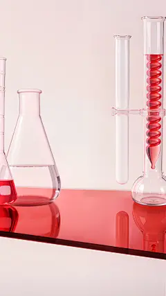 特效系列写实风红色玻璃展台液体实验器材渐变背景