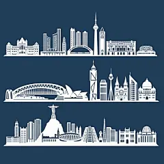 常规内容-建筑系列插画风白色城市建筑背景