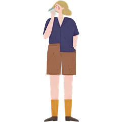 手绘-少女人物元素-喝奶茶