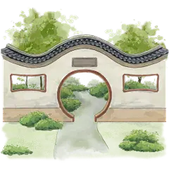 水彩手绘园林亭台楼阁插画
