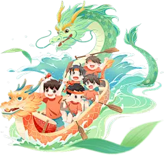 端午节国潮风划龙舟人物插画元素
