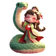 蛇年春节国潮风3D蛇年女孩蛇女元素