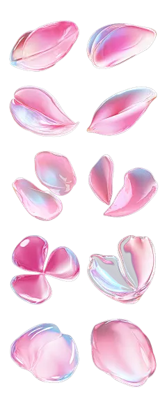 素材组合-3D立体粉色花瓣贴纸1