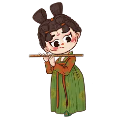 手绘古典女子中国古典乐器演奏元素贴纸9