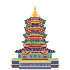 中国风-金边国潮建筑插画6