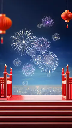 龙年新春新年过年除夕年货节中国风中式3D立体门框喜庆场景背景图片素材