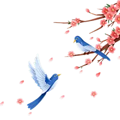 手绘-七夕元素-花枝&喜鹊