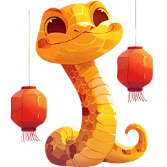 蛇年春节通用厚涂插画拟人蛇灯笼组合元素