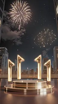 双十一光感粒子烟花金属数字展台背景