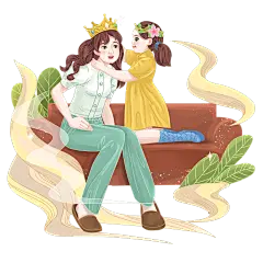 手绘-母亲节大尺寸插画贴纸-带皇冠