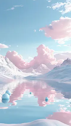 通用3D立体山水粉色背景素材