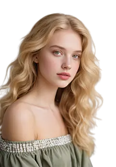 人物系列写实感金色卷发绿色衣服欧洲女人半身元素