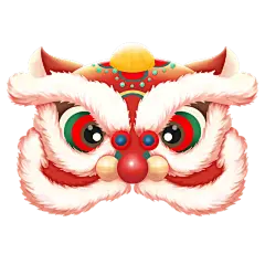 卡通感春节醒狮（舞狮）元素贴纸