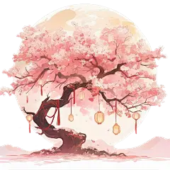 植物通用插画粉色单棵樱花树元素素材