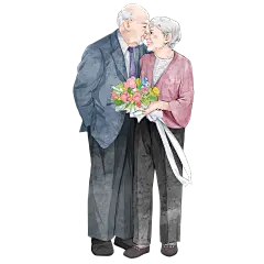 手绘-老年夫妇亲吻元素贴纸
