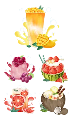 2309SC-素材组合-手绘-水果甜品饮品美食贴纸