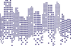 常规内容-建筑系列蓝色方块格纹渐变城市建筑线稿元素