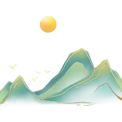 通用中国风手绘插画渐变青山元素贴纸