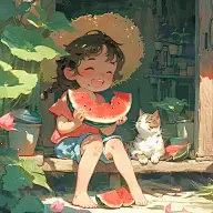 小暑大暑通用插画夏日吃瓜儿童图片素材