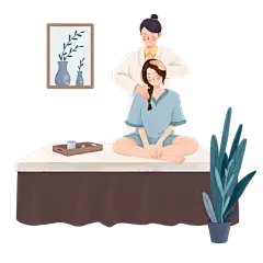 手绘-养生按摩人物场景插画5